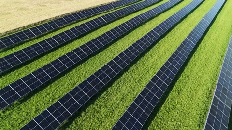 Drone Flying Low Over Solar Power Farm in Swedish Countryside Stock Footage 341623910