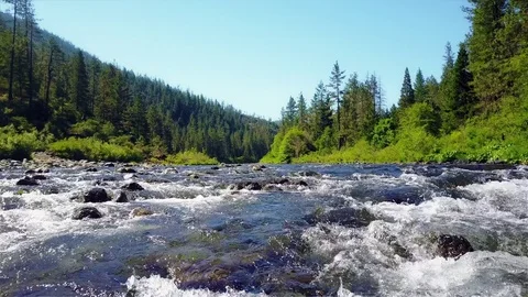 Drone Flying Low Over Stream of Water 4K Video stock 79929499