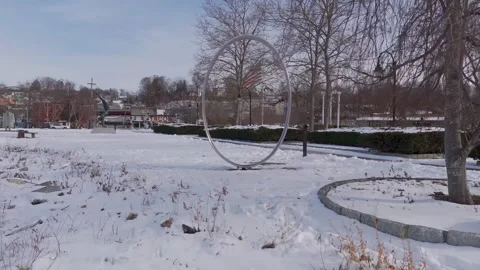 Drone Flying near Small, Progressive City on Cloudy Day in Winter Vidéo 312483162