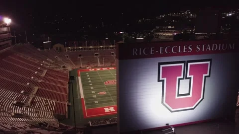 Drone Flying next to the Rice-Eccles  Stadium Jumbotron Stock Footage 250690750