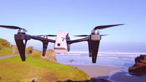 Drone flying on a nice beach. Stockbeeldmateriaal 258841521