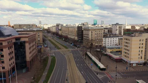 Drone flying over abandoned streets of Warsaw 스톡 동영상 127607286