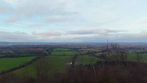 Drone flying over bare trees revealing open countryside Stock Footage 328239313