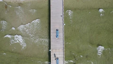 Drone Flying Over Beach Pier And DownTown, Miami Stock Footage 172318446