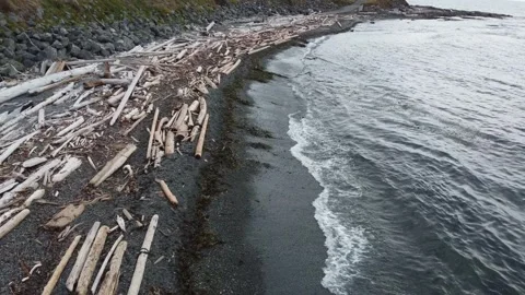 Drone flying over the beach on vancouver island with ocean waves 스톡 동영상 292567376