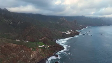 Drone flying over Benijo beach in Tenerife, Canary Islands, Spain Stock Footage 229943271