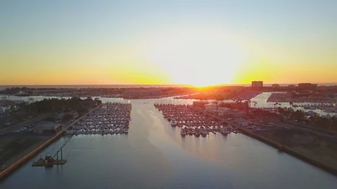 Drone flying over Boats into the sunset. Stock Footage 86167629