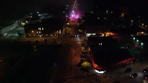 Drone flying over boulevard in a straight line while cops flash their lights Video stock 134505955