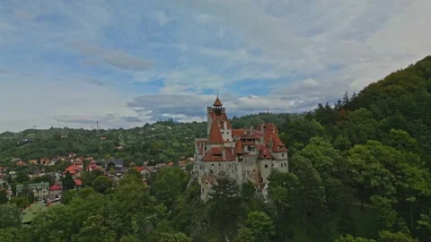 Drone flying over Bran Castle Stock Footage 218145805