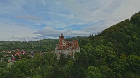 Drone flying over Bran Castle Stock Footage 218146083