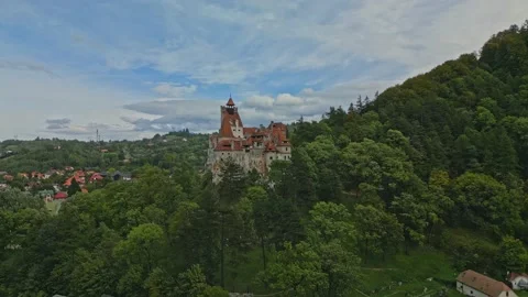 Drone flying over Bran Castle, Romania Stock Footage 218148480