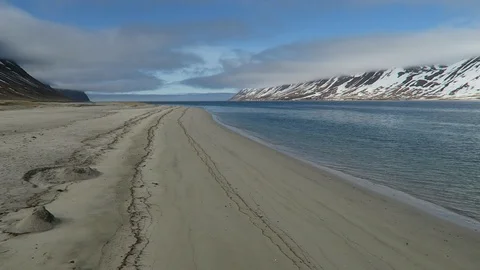 Drone Flying Over Bridge Along A Fjord In Flateyri Iceland Stock Footage 118257735