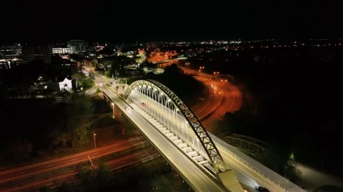 Drone flying over bridge and highway Stock Footage 195099505