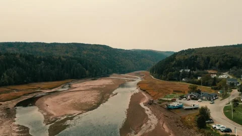 Drone Flying Over Bridge Up River From Atlantic Ocean Stock-Footage 254998346