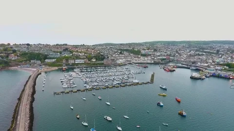 Drone Flying Over Brixham Harbor, Devon Stock Footage 77125097