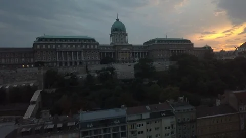 Drone flying over Budapest Castle at Sunset 動画素材 114667798