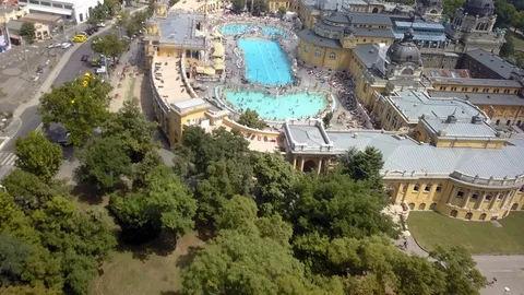 Drone flying over Budapest Thermal Baths Stock Footage 114667218