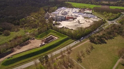 Drone flying over busy brick works in The Nethelands Stock Footage 75348811