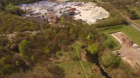 Drone flying over busy brick works in The Nethelands Stock Footage 75349346