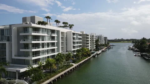 Drone Flying Over Canal in Miami Stock Footage 248612868