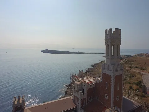 Drone Flying over the castle in a small village Stock Footage 72551680