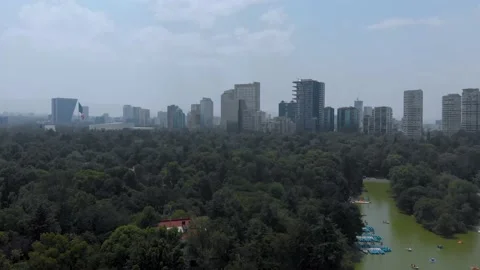 Drone Flying Over Chapultepec Lake, Mexico City Stock Footage 154534925