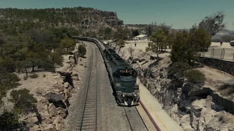 Drone flying over Chepe train in the Sierra Tarahumara in Chihuahua Mexico Vidéo 243955769