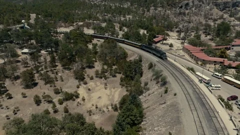 Drone flying over Chepe train in the Sierra Tarahumara in Chihuahua Mexico Vidéo 243955870