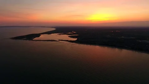 Drone flying over Christchurch, Sunset Stock Footage 76158317