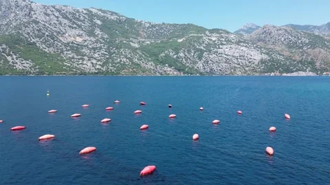 Drone flying over Clear Blue Water with Mountain Views – 4K Aerial Stock Footage 313900575