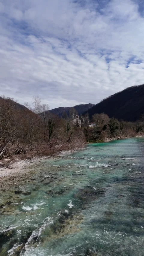 Drone flying over clear water river Stock Footage 307417546