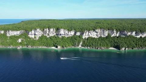 Drone Flying Over Coast of Bruce Peninsula. Ontario, Canada Stock Footage 248188146