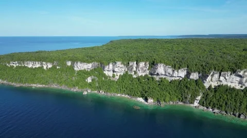 Drone Flying Over Coast of Bruce Peninsula. Ontario, Canada Stock Footage 248188150
