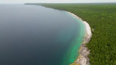 Drone Flying Over The Coast of Bruce Peninsula. Ontario, Canada Stock Footage 266323170
