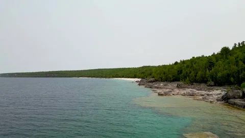 Drone Flying Over The Coast of Bruce Peninsula. Ontario, Canada Stock Footage 266323189