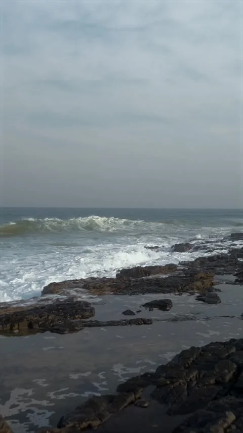 Drone Flying Over Coastal Rocks Toward the Indian Ocean, Wild Coast.vertical Stock Footage 341430485