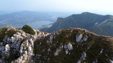 Drone flying over Corni di Canzo rocky peak Vidéo 247642862