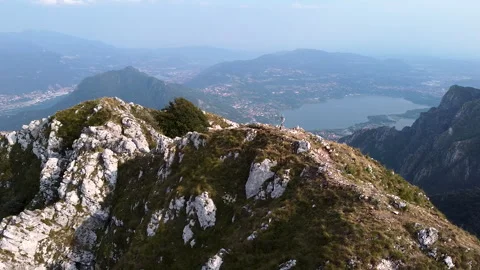 Drone flying over Corni di Canzo rocky peak Vidéo 247642873