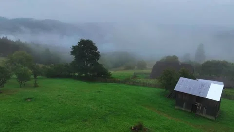 Drone Flying Over a Cottage and Tree in Bucovina Vidéo 289551012