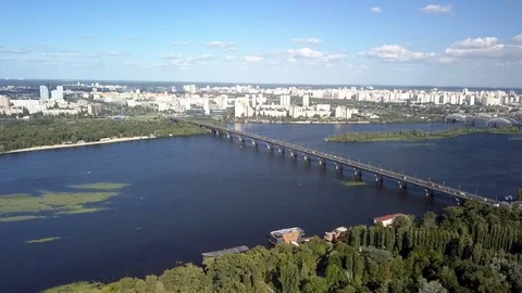 Drone flying over the Dnieper River in Kiev, Ukraine Stock Footage 114675657