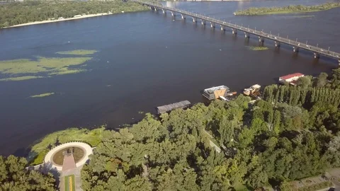 Drone flying over the Dnieper River in Kiev, Ukraine Stock Footage 114675787