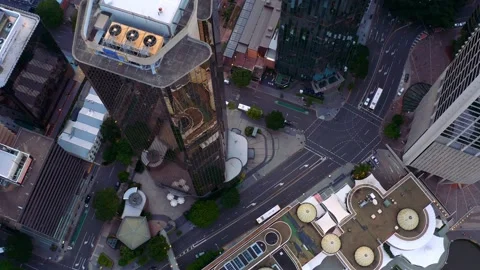 Drone Flying Over Eagle Street Pier Ferry Terminal At Brisbane Central Stock Footage 142808451