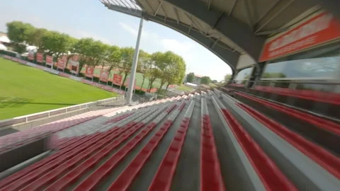 Drone flying over empty Serge Kampf Stand in Parc des Sports Aguiléra stadium Stockbeeldmateriaal 308232676