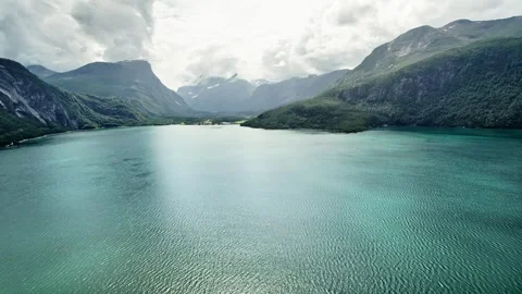 Drone Flying Over Eresfjorden Showing Eresfjord Village and Mountains in Norway Stock Footage 330122095