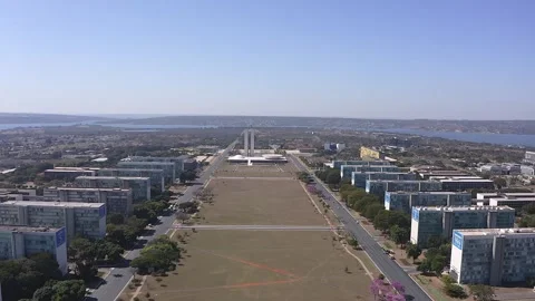 Drone flying over Esplanada dos Ministérios and Brasília's monumental axis in 스톡 동영상 302791416