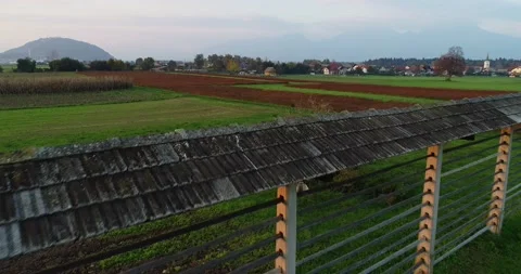 Drone flying over farmland fields in Slovenia Stock Footage 147865366