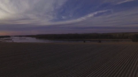 Drone Flying Over Field To River Stock Footage 78876168