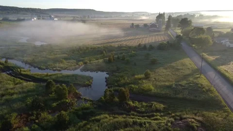 Drone flying over fields in Upstate New York, USA Stock Footage 132879700