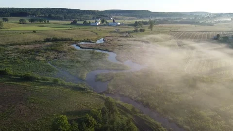 Drone flying over fields in Upstate New York, USA Stock Footage 132880298