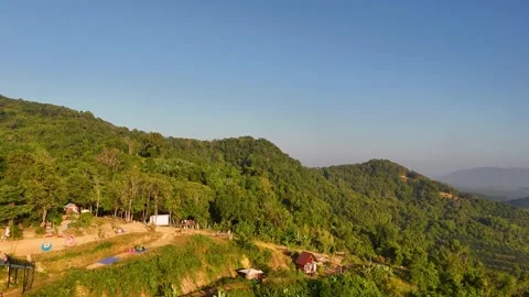 The drone is flying over the forest Video stock 266976276